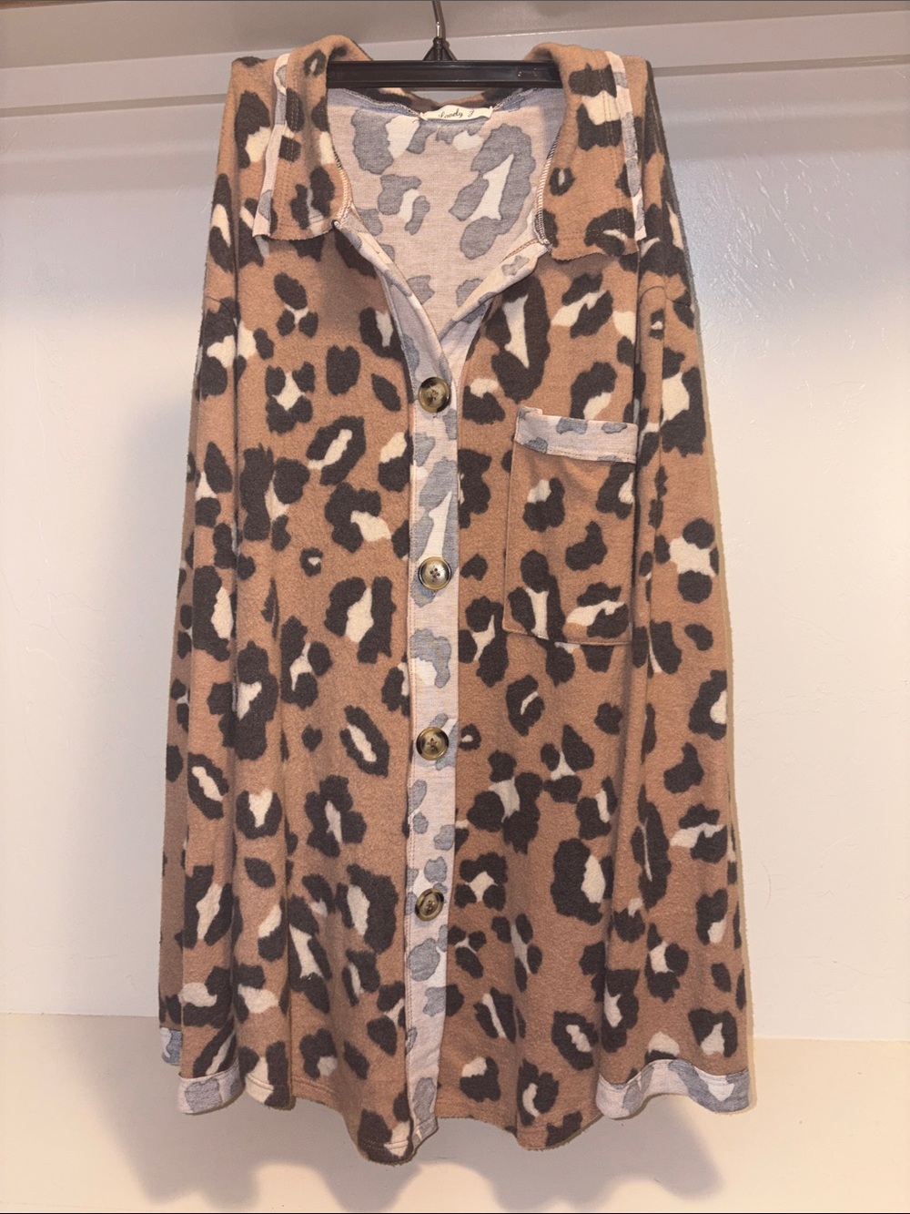 Leopard Print A-Line Button-Front Jacket - Brown/Cream - Picture 1 of 7